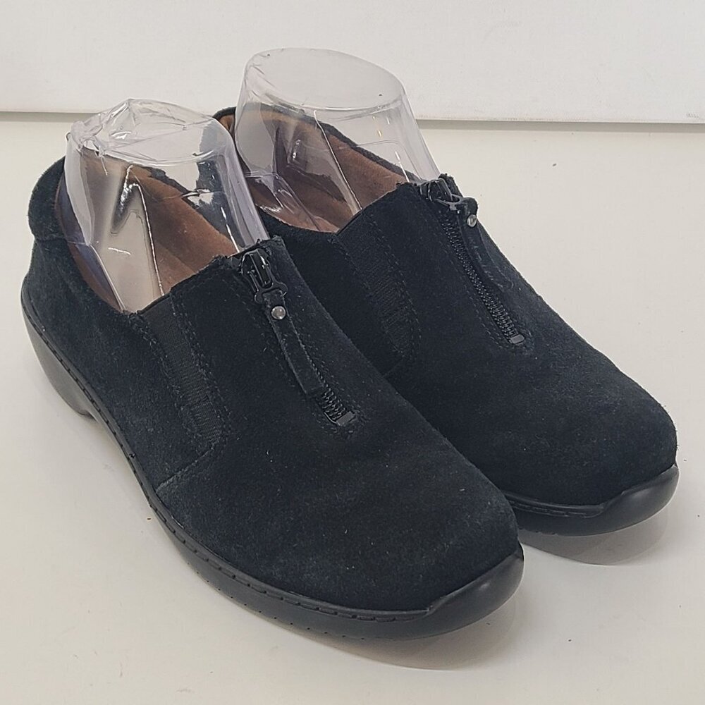 Natural Soul Shoes Womens 6.5 M Loafers Black Leather Slip On Casual Zipper Bla